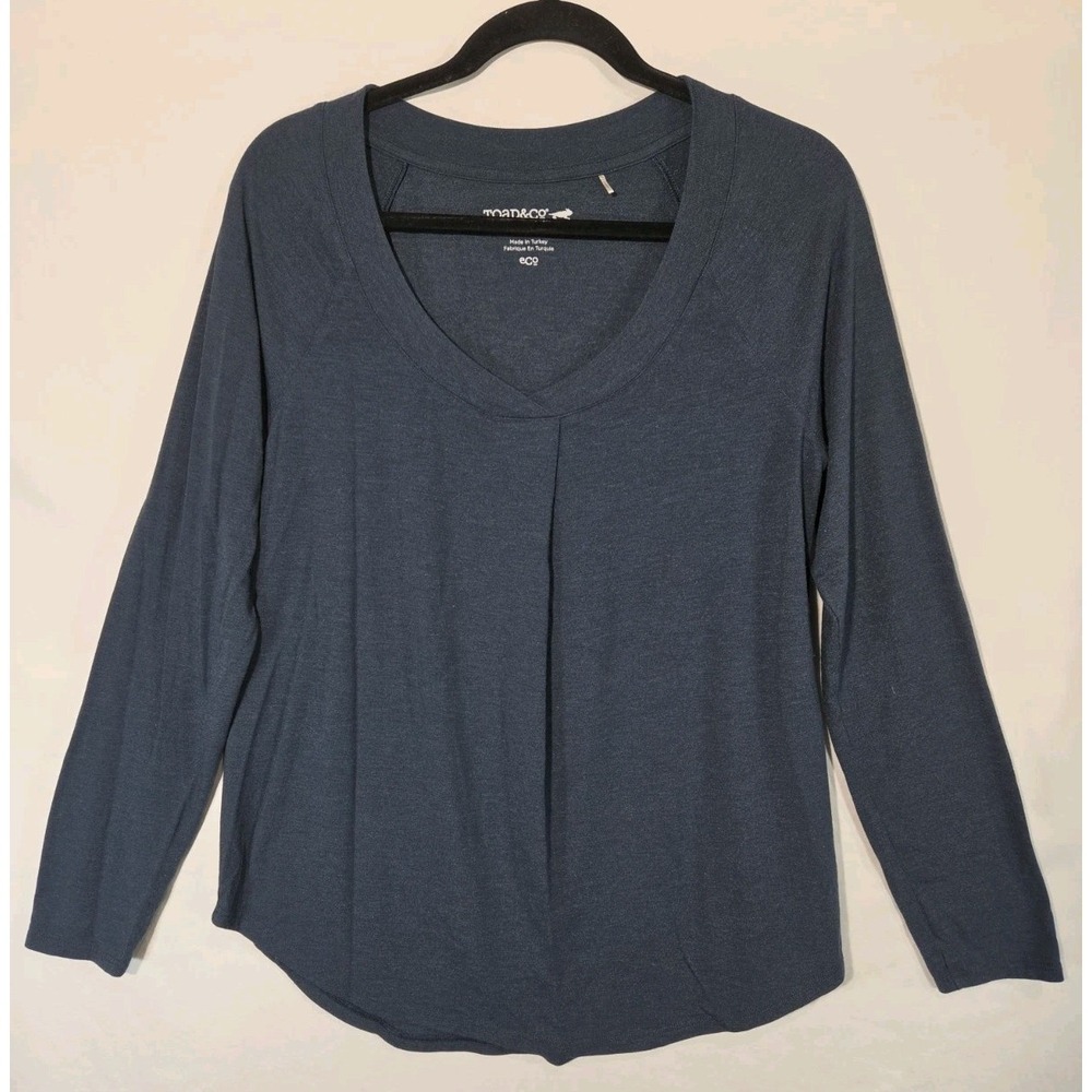 Toad&Co Alisal Top Womens Medium Blue V-Neck Pleated Modal Blend Long Sleeve
